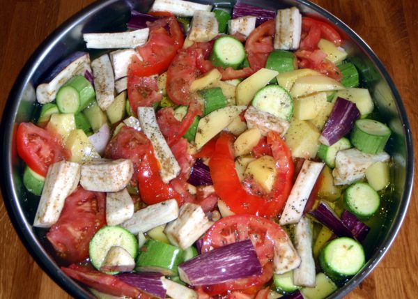 briam, cooked vegetables, Greek food
