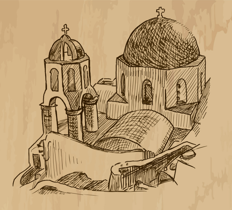 Greek orthodox church drawing, Mount Athos