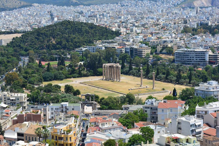 Stelai Olympiou Dios, Athens, view from the Acropolis