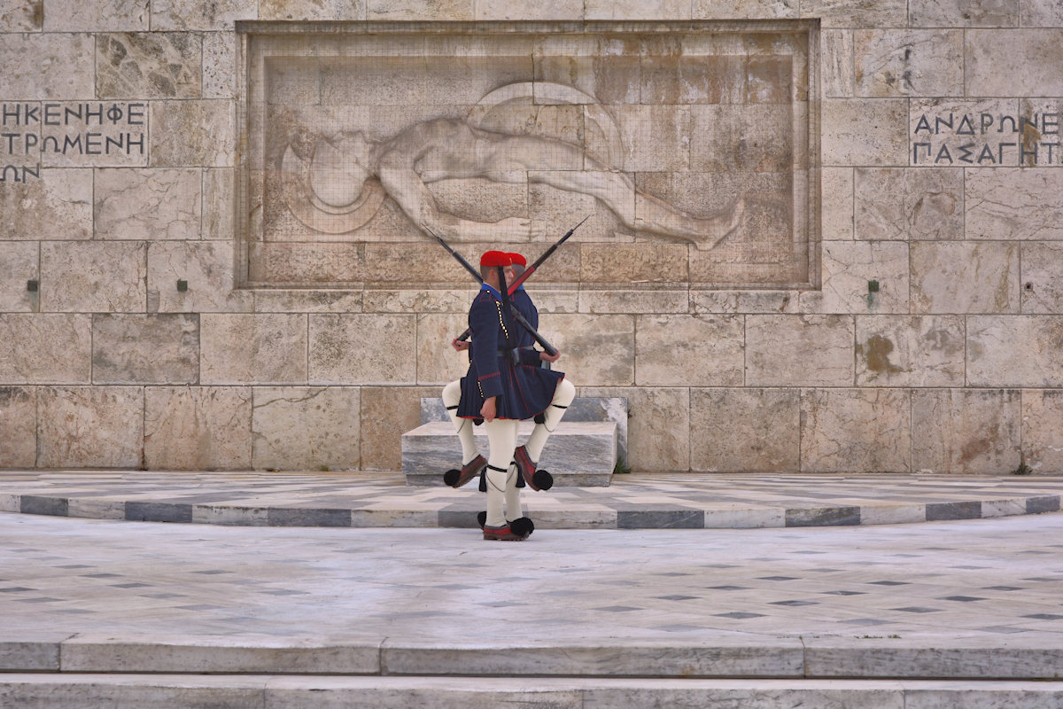 Unknown Soldier Monument, Syntagma Square, Athens, Greece. Evzones, Greek National Guard, where to go in Greece